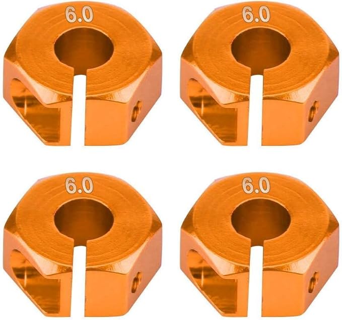 4Pcs 12mm Hex Wheel Hub Adapters – Universal for 1/10 RC Cars HSP Sakura – 6mm Height, Orange