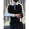 Autumn and Winter Men's Patchwork Sweatshirt Fashion Long Sleeve T-shirt High-end Korean Half Zip Polo Shirt