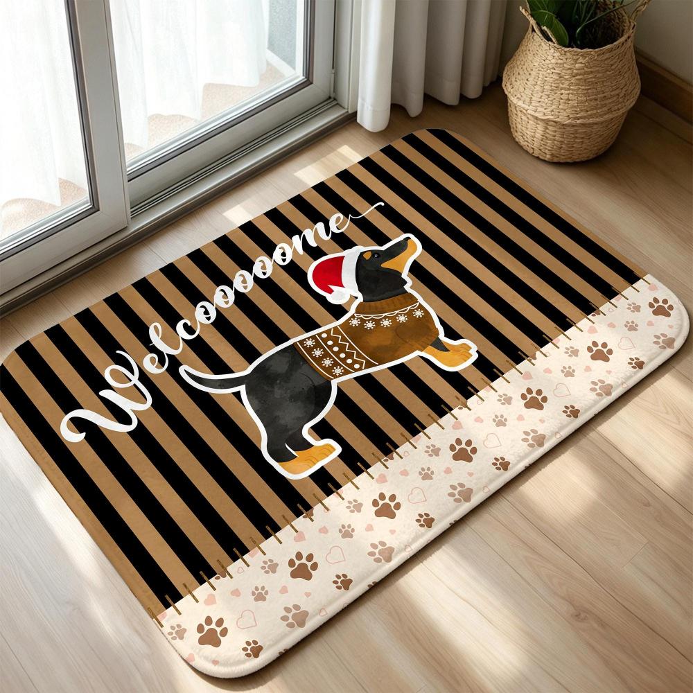 Cute Dachshund Dog Floor Mat Stripe Pattern Welcome Rug Sweater Puppy Area Rug Doormat Bedroom Cloakroom Balcony Floor Decor