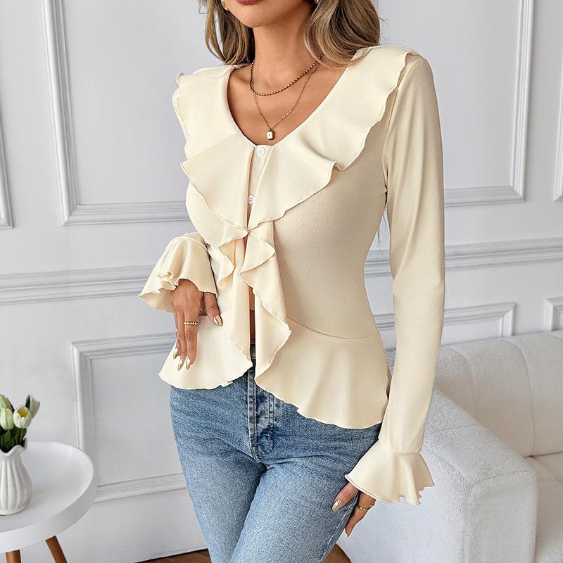 New Solid-color Sweet Style Slimming Women's T-shirt for Autumn and Winter