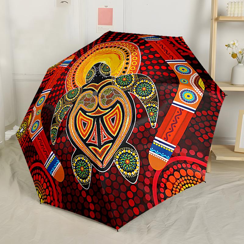 Ombrello Automatico Tartaruga Marina Stippling Indigeno, Design Compatto con 8 Stecche, Adatto per Tempo Libero all'Aperto e Uso Quotidiano - Regalo Ideale