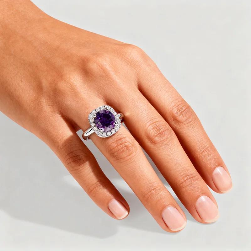 Trendy Purple Amethyst Ring 8MM Sparkling CopperBand High Quality Luxury Jewelry Wedding Engagement Rings for Women