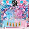 109Pcs Gender Reveal Decorations Boy or Girl Gender Reveal Party Supplies Including Balloons Tablecloths Backdrop Cake Toppers Fringe Curtains Tissue