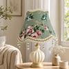 Floral Jacquard Lampshade Light Green with Hanging Bead Ornaments Tapered for Bedside