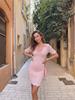 Sexy Hollow Out V-neck Short Sleeve Striped Knit Beach Mini Dress 2025 Summer Women's Vacation Beachwear Swimsuit Cover Up K194