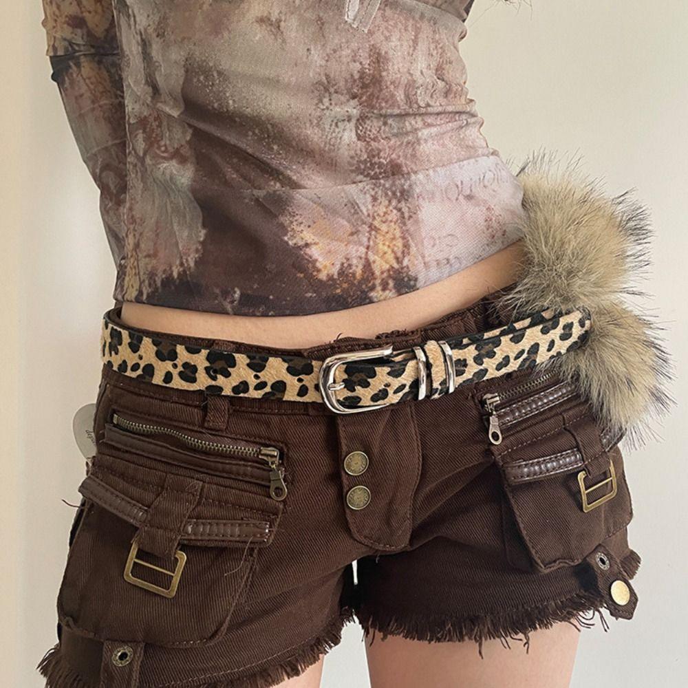 Ledergürtel mit Leopardenmuster Fellimitat Y2K Taillenband Mode Plüschgürtel Täglich