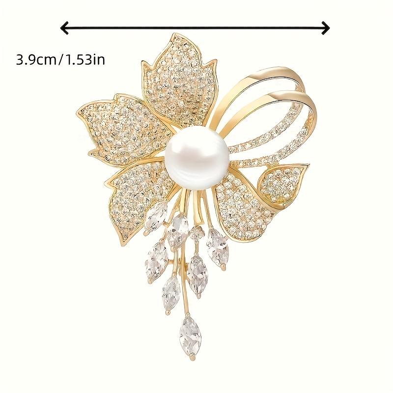 

Роскошный вид| Элегантная брошь-булавка в золотистом тоне в виде цветка с сияющими кристаллами и жемчужным акцентом - Шикарный модный аксессуар для женских платьев и блейзеров
