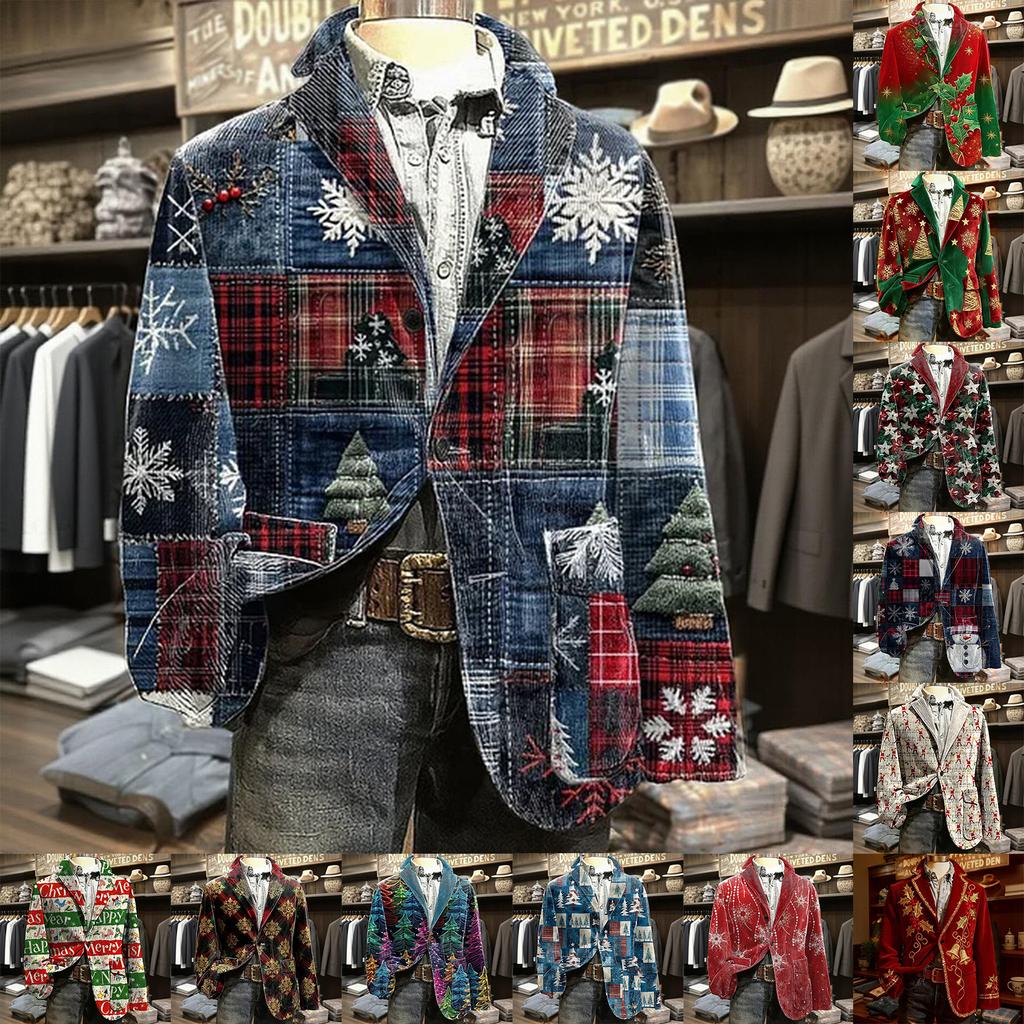 Men's Printed Corduroy Warm Pocket Suit Jacket Cardigan Men's Casual Suit