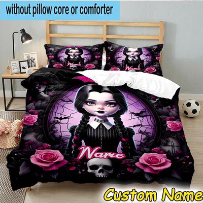 3PCS Custom Name Gothic Addams Bedding Set, Bedding Set Including 1pc Duvet Cover And 2pcs Pillowcases for Bedroom,Dormitory Gift