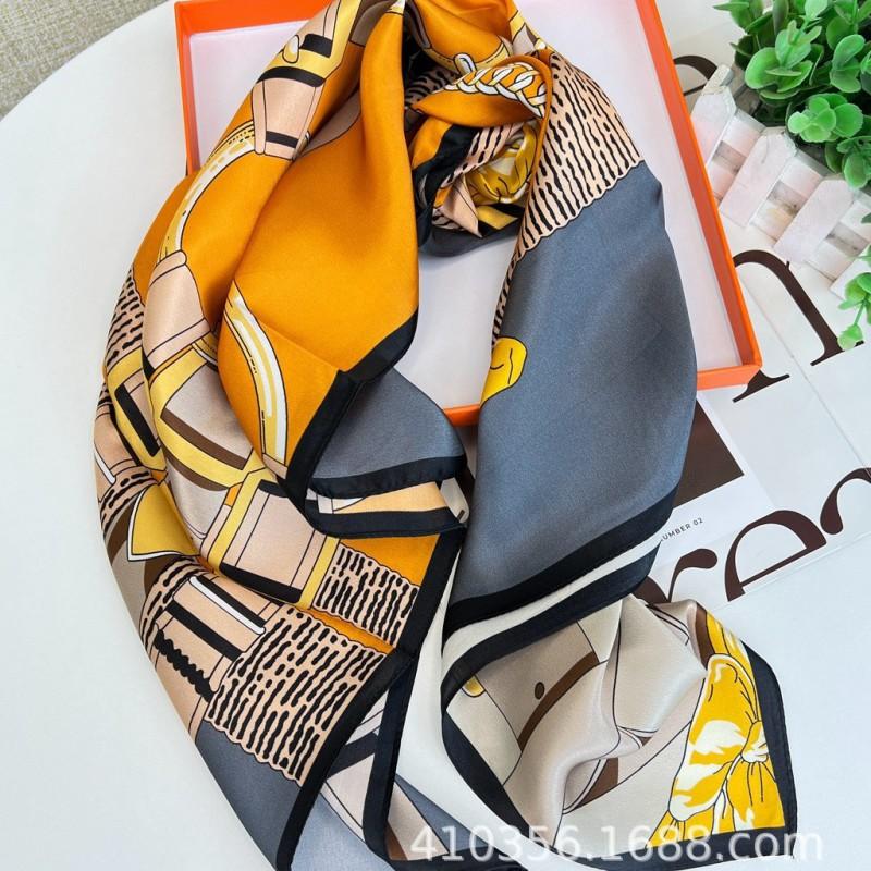 Unisex Silk Scarf 90cm Square Sun Protection Fashion Office Style