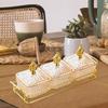 Condiment Tray Serving Platter with Lidded Bowls Divided Snack Dishes Rack Fruit Dessert Organizer