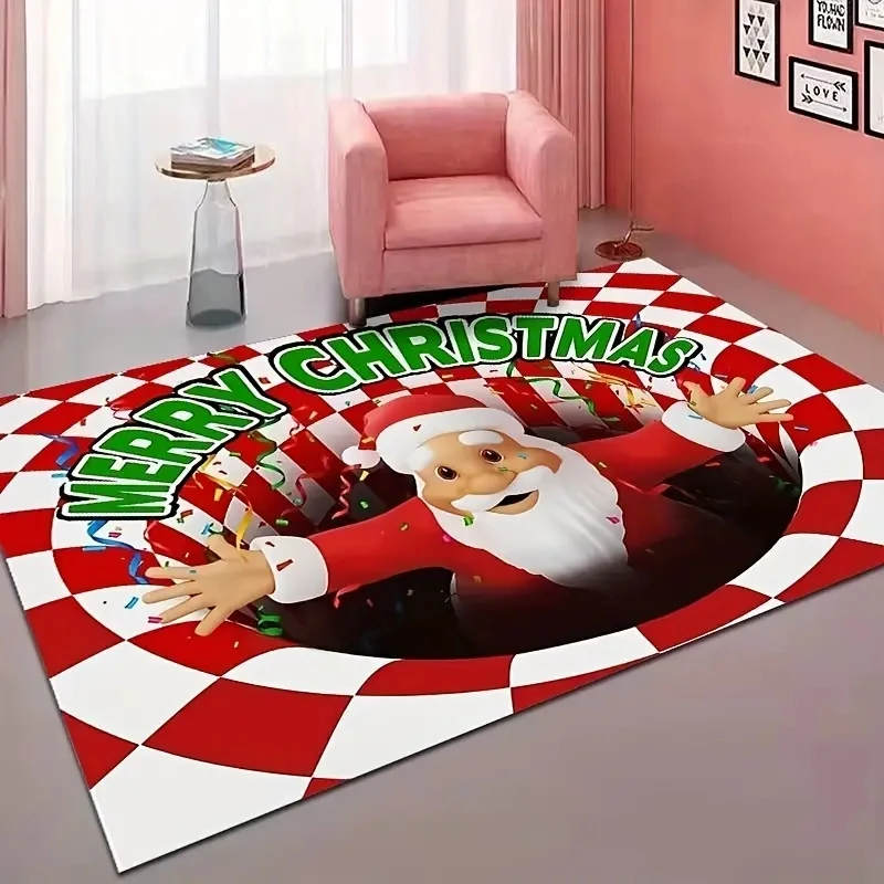 1pc Christmas Red Rug Snowman Kitchen Carpet Living Room Rug Floor Mat Red Car Christmas Tree Print Door Mat Room Home Decor