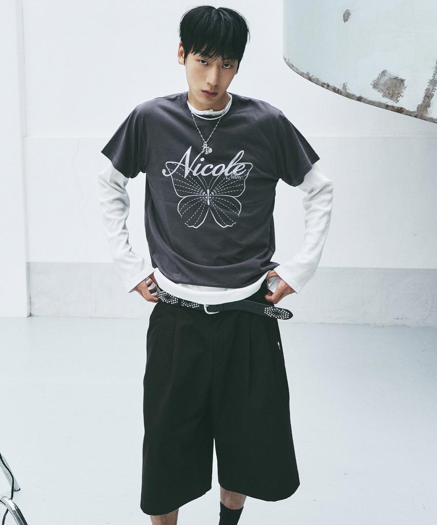 Nigaennikol Wide Two-Tuck Bermuda Pants_Black