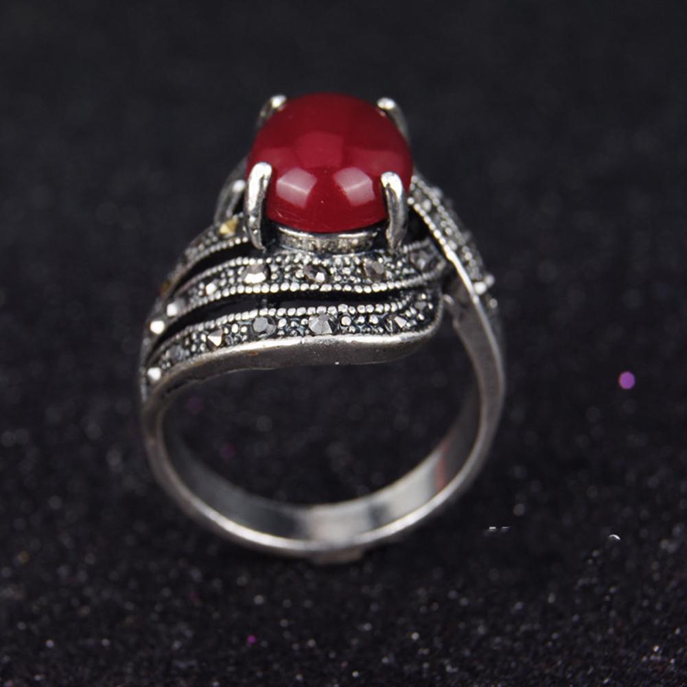 Elegant Inlaid Artificial Gemstone Finger Ring Vintage Party Women Jewelry Gift