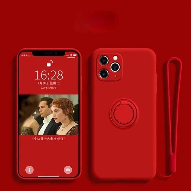 Liquid Silicone Ring Phone Holder Case For Samsung Galaxy S25 Ultra S24 S23 S22 S21 FE Note 20 Plus Edge Cover With Wrist Strap