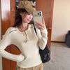 La Chapelle Elegant Long-Sleeve Zip-Up T-Shirt