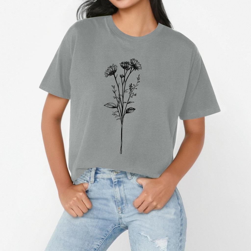 Women's casual floral print loose T-shirt crew-neck pullover short-sleeved top