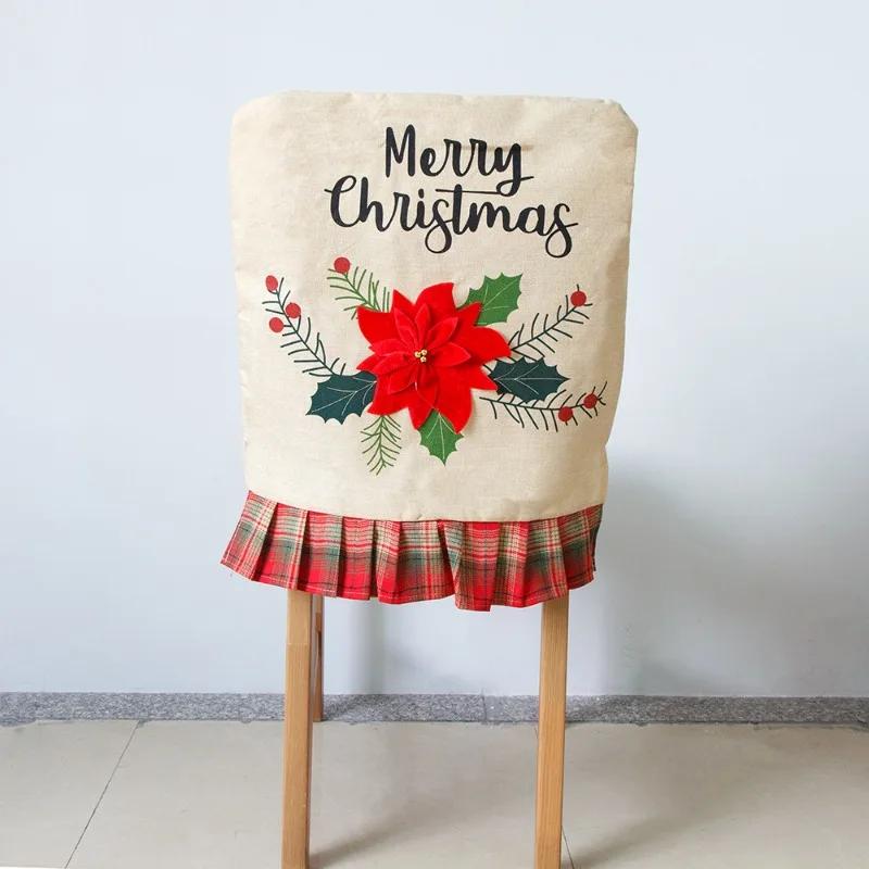 New Christmas Chair and Stool Set Creative Linen Embroidered Chair Cap Scene Layout