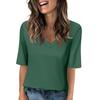 Women's Solid-color V Neck T Shirts Half Sleeve Tops Printed Casual Summer Tees T Shirt Blouse