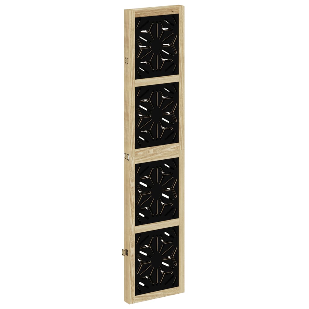 4 Piece Room Divider In Brown and Black Solid Paulownia Wood