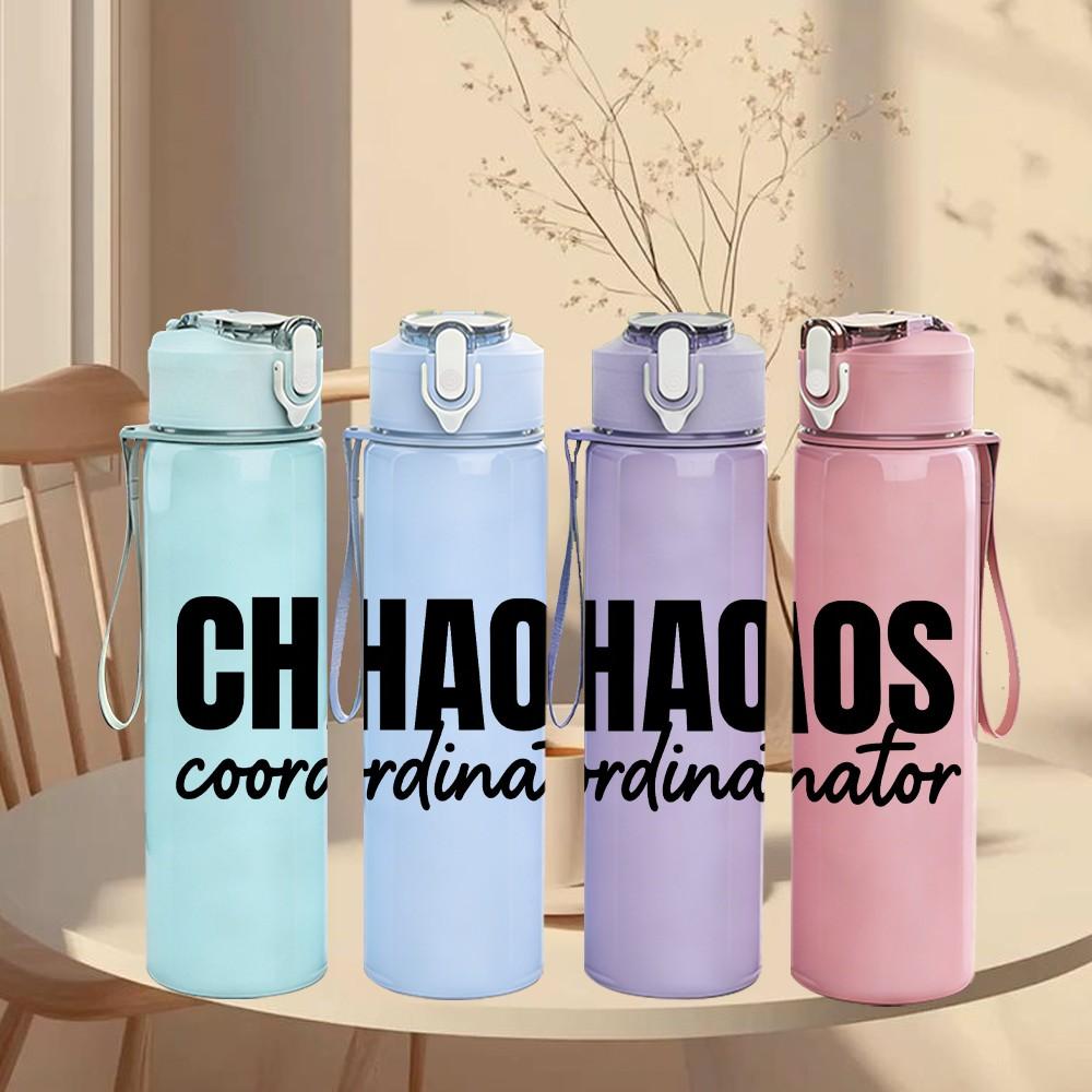1PC Chaos Coordinator Text Logo 750ml Color Plastic Sports Water Bottle Leakproof Flip Straw Lid Suitable for Sports Office Home Use