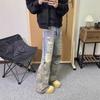 American Retro Fake Two-piece Pants Design Sense Premium Camouflage Splicing Jeans Men's Cleanfit Straight Pants