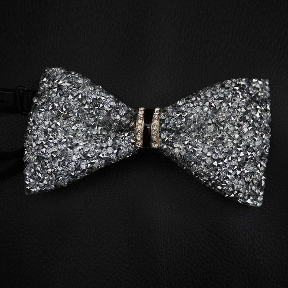 

Adjustable Rhinestone Collar Flower British Style Men s Suit Accessory Gentleman s Bow Tie Wedding Style B Silver