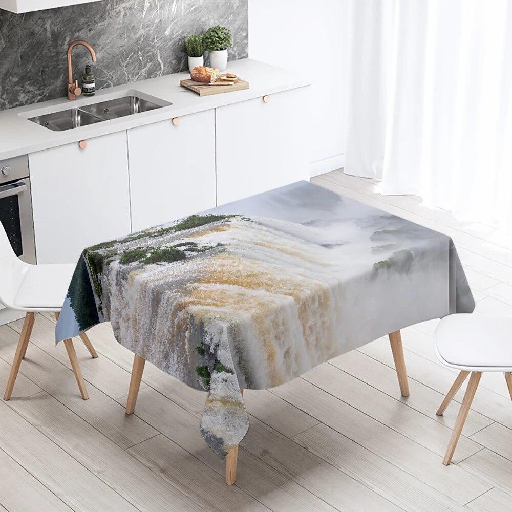 Waterfall Tablecloth Alpine Flowing Water Printed  Stain Resistant Waterproof Kitchen Table Home Decoration