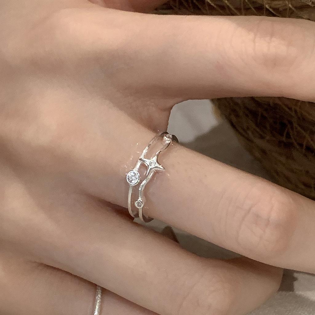 Slender tetragonal synthetic zircon double-layer S ring design sense does not fade index finger ring