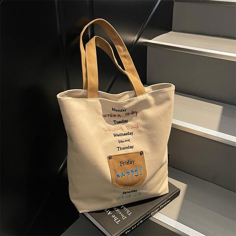 Ladies New Casual Student Work Retro Letter Niche Single Shoulder Large Capacity Canvas Bag