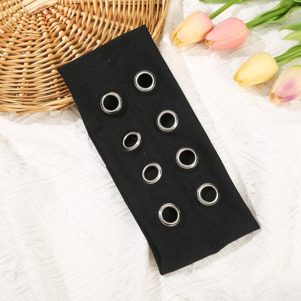 Leopard Print Hollow Metal Headband Cashew Pattern Grommet Hollowed Out Eyelets Headband Metal Ring Y2k Yoga Elastic Hair Band