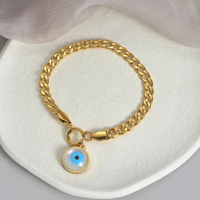 

2024 Модный трендовый набор ожерелья и браслета с подвеской в виде синего глаза, простой из нержавеющей стали, золотого цвета, с цирконом, для женщин, подарок, бесплатная доставка