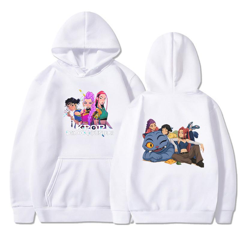 

Мода K-pop Охотники на демонов Толстовки Мужские Женские Руми Мира Зои Саджа Мальчики Принтованная Толстовка Флис Теплая Повседневная Свободная Уличная Худи XXS белый