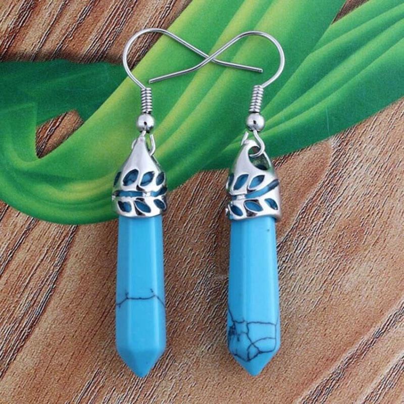 European & American Fashion Crystal Gemstone Hexagonal Pillar Earrings