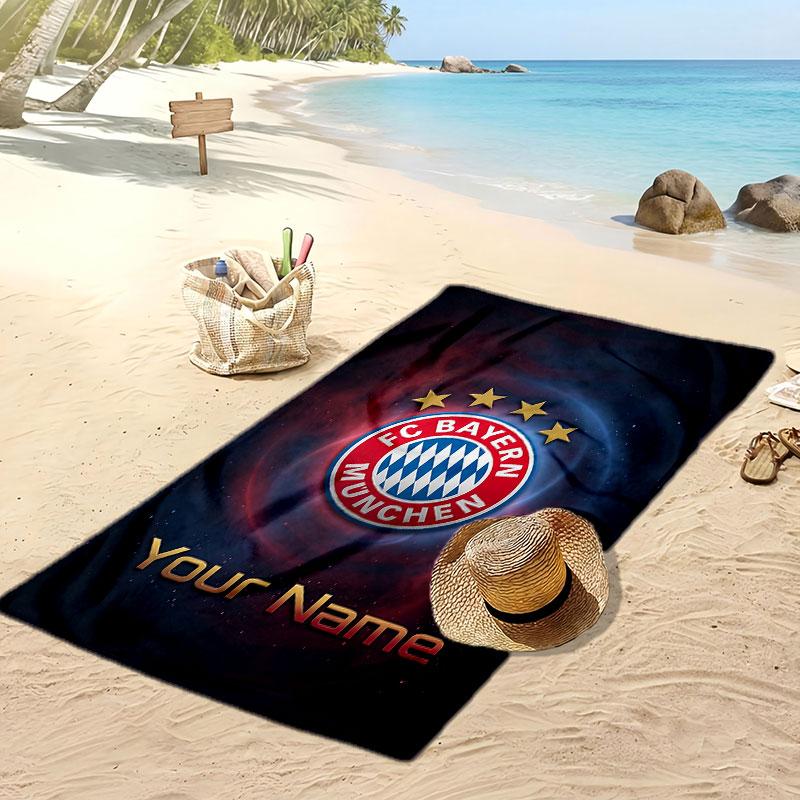 Asciugamano da Spiaggia Personalizzato Stampato Bayern Monaco Logo Calcio Supporto Nome Personalizzato Testo Asciugamano Assorbente Per Sport Viaggio Regalo Speciale
