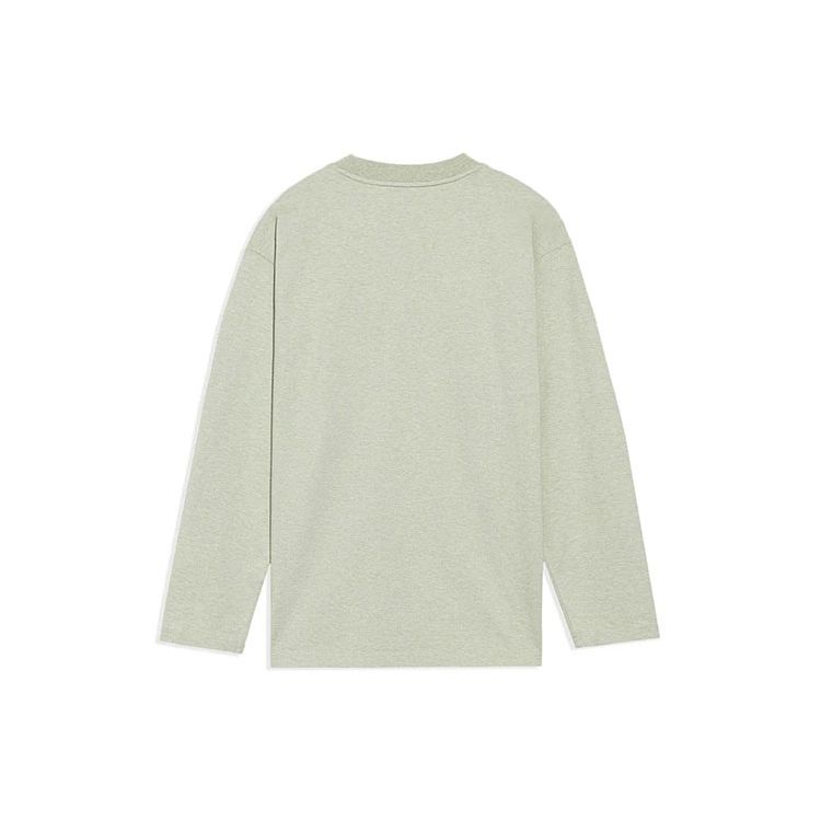 Li-Ning Logo Embroidered Loose Round Neck Long Sleeve T-shirt Unisex Tops Green AHSS130-1