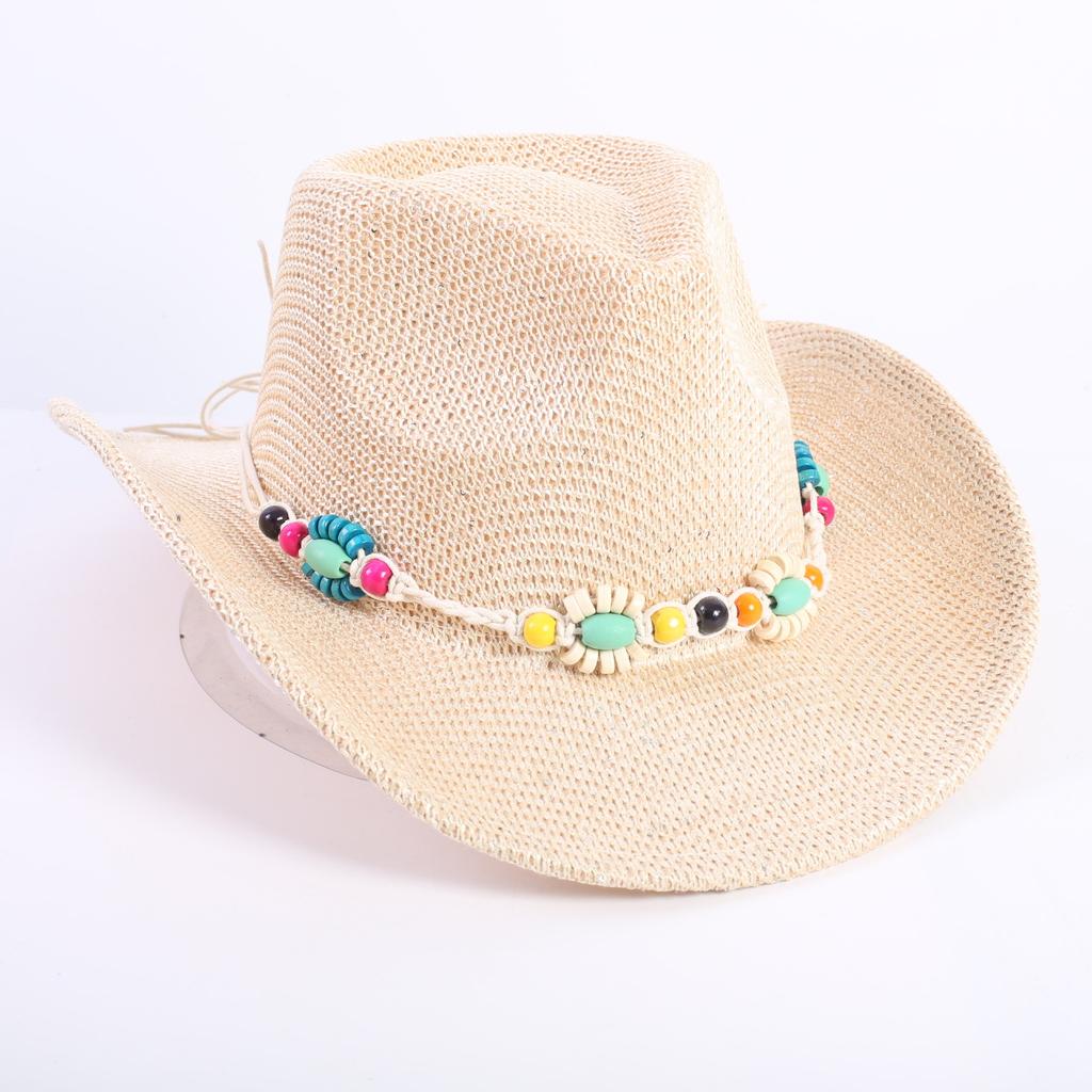 Popular European and American classic western denim straw hat, men's and women's fashion outdoor sunscreen sequined straw hat