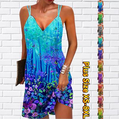 Damenmode Sexy 3D Secret Deep Forest Print Trägerloses Kleid Loses Leibchenkleid mit V-Ausschnitt
