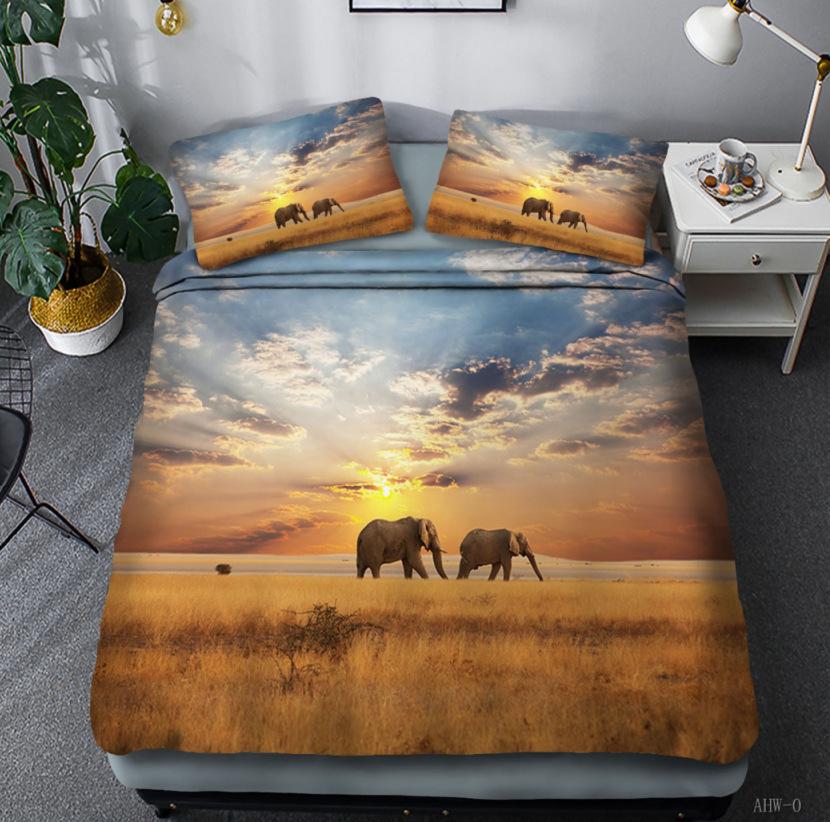 Bohemian animal elephant series quilt cover three-piece 3D digital bedding
