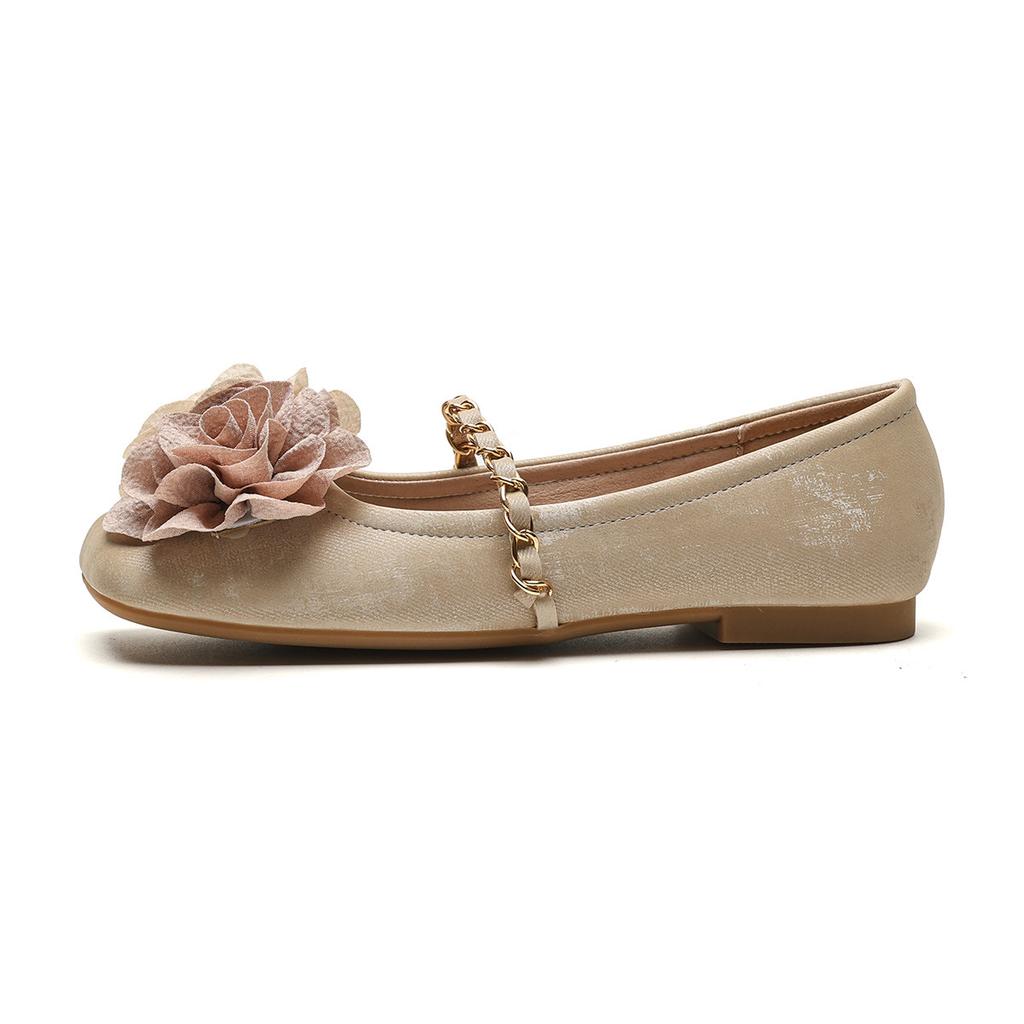 Ballet shoes new square head single shoes women's flat bottom shallow mouth word with flowers grandma shoes women's tide