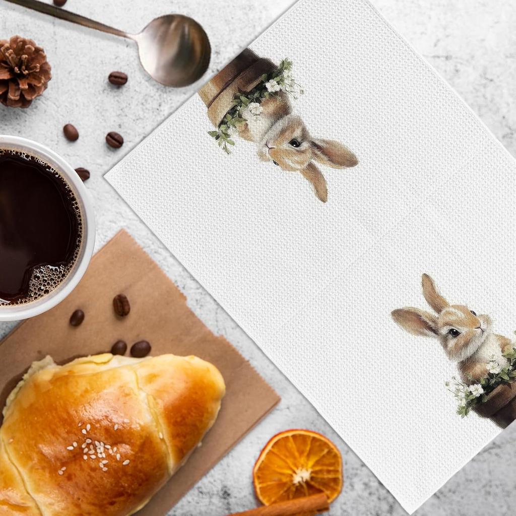 Cute Bunny Kitchen Towels, Rabbit Gifts Dish Towels, Rustic Farmhouse Rabbit Floral Decorative Hand Tea Towel for Bathroom Kitchen, Gifts for Bunny