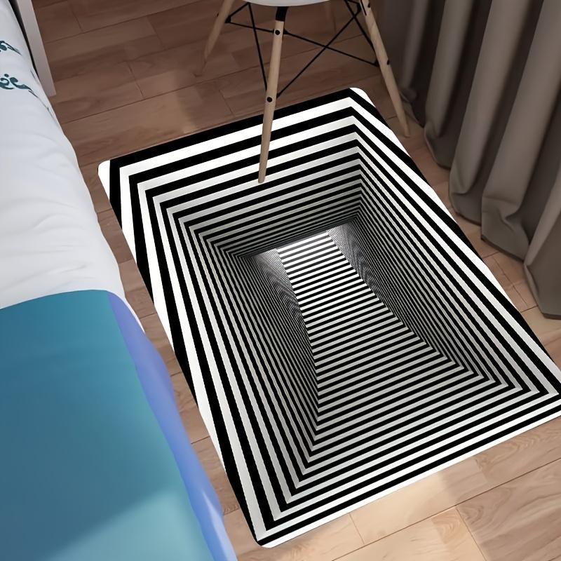 3D Black And White Illusion Rug Geometric Print Optical Pattern Carpet Non-slip Floor Home Living Room Bedroom Door Indoor Decor