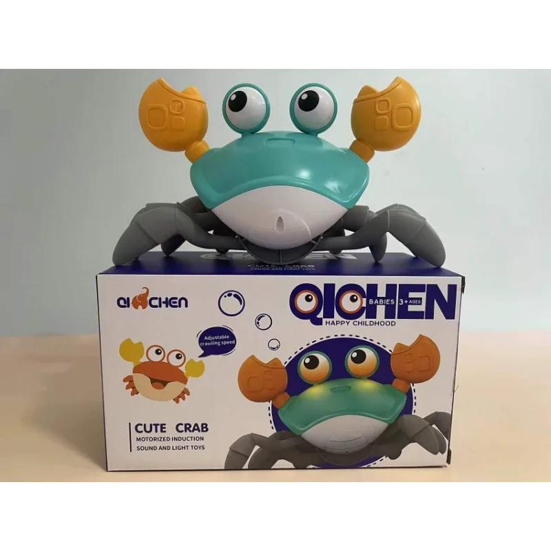 Electric Sensing Toy Crab Realistic Crawling Automatic Avoidance Adjustable Volume Speed ABS Material USB Charging Green Orange