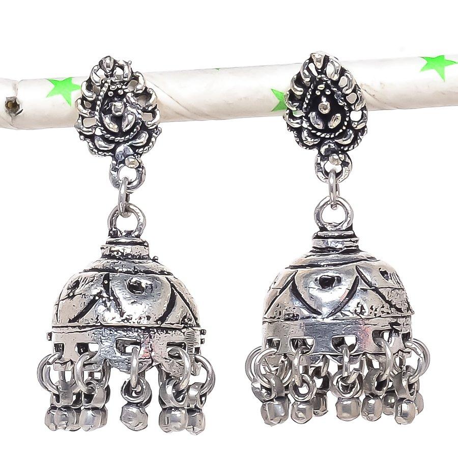 

Натуральные индийские серьги Jhumki с драгоценным камнем, серебряные серьги в стиле Бали, 1,77 дюйма, m4l88
