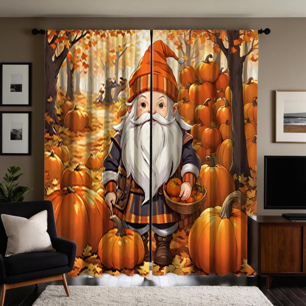 2 pieces of HD maple leaf forest collection pumpkin old curtain Yellow digital printed curtain home decoration style decoration