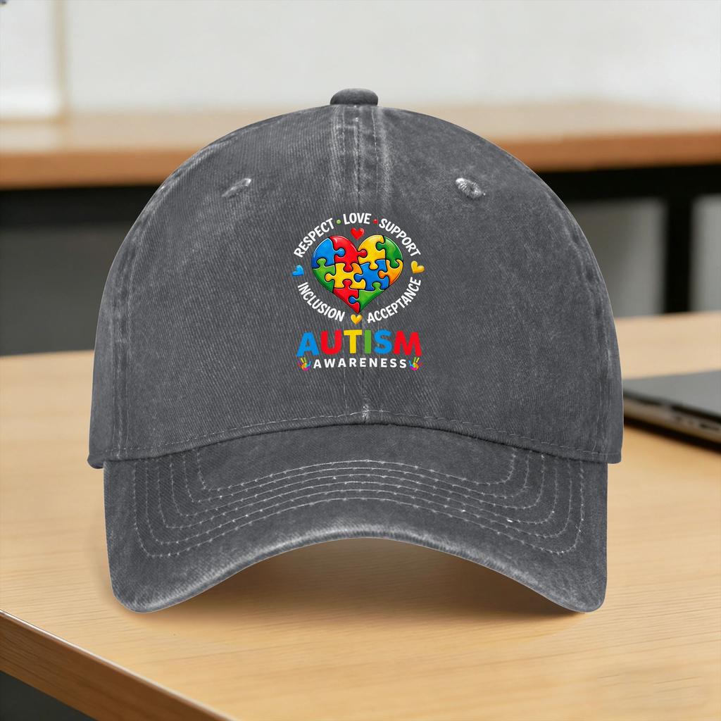 Summer Respect Love Support Inclusion Autism Awareness Baseball Cap Sun   Print Washed Trucker Hat Hunting Baseball Caps