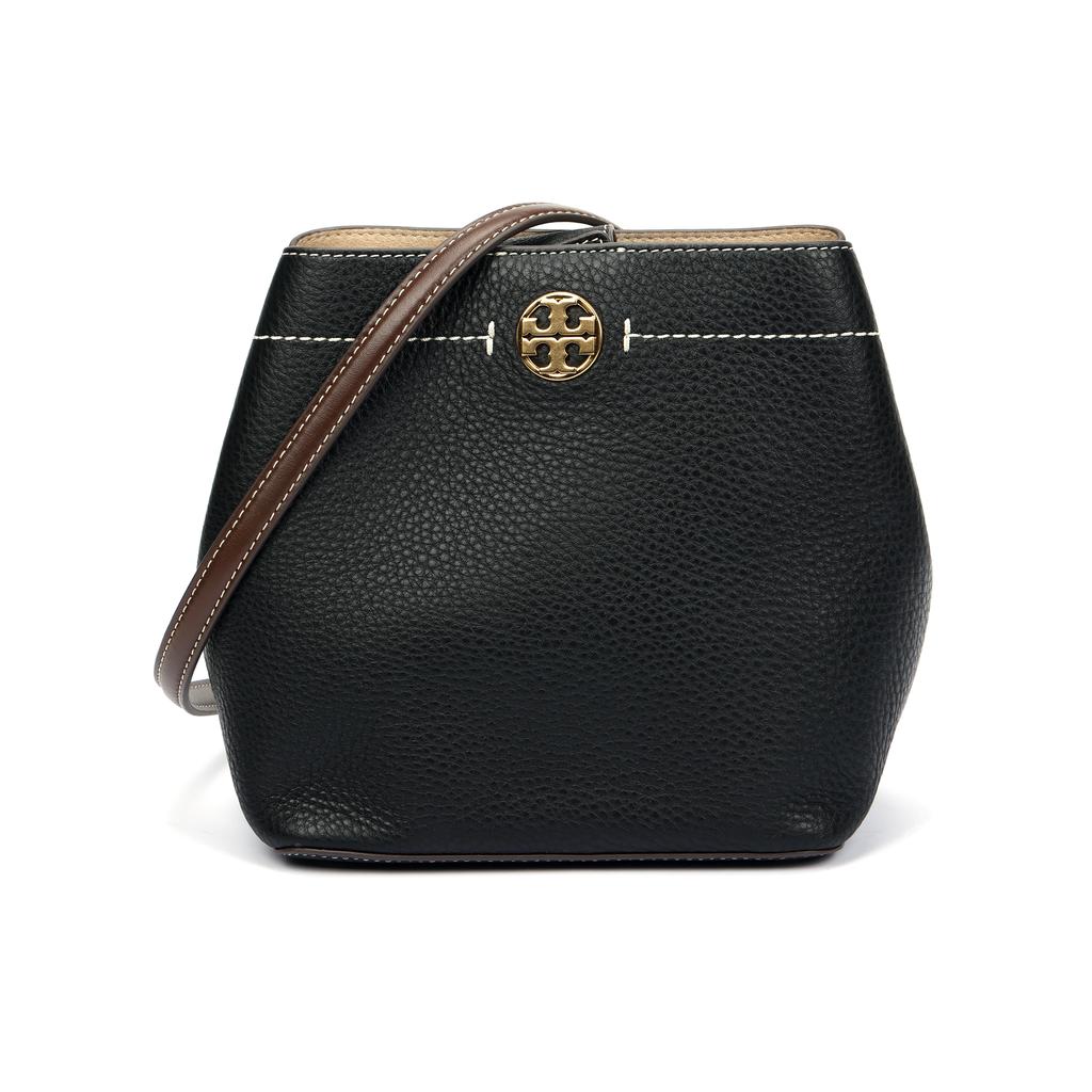 Tory Burch Felix Metal Logo Adjustable Shoulder Strap Leather Crossbody Bag Women Bags Black Brown 144028-001
