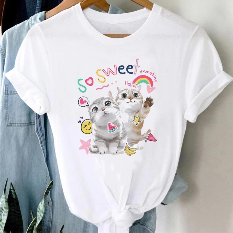 Women Ice Cream Casual Cute Beach 90s Cartoon Short Sleeve Graphic Summer Fashion Print Female Clothes Tops Tees Tshirt T-Shirt