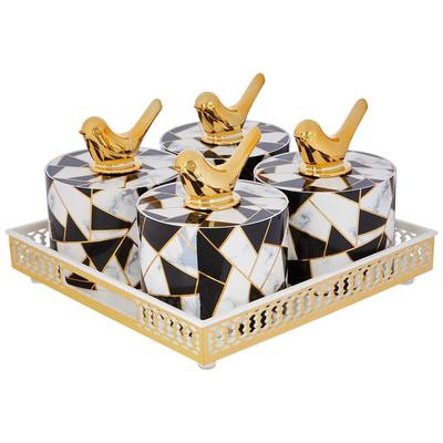 Serving Tray & Lid | Plastic Dry Food Storage Box I Gifting Set I Multi-Purpose Box I Serving Set 500 ML, Set of 4, White & Black