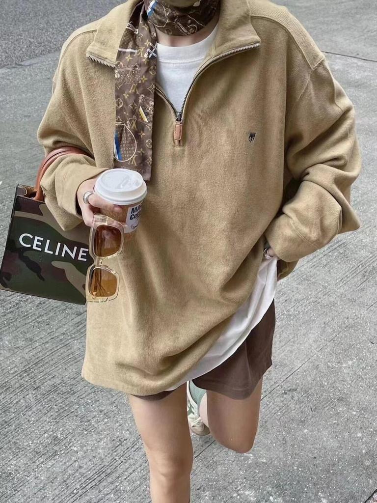 RL Ralph Lauren Herren- & Damen-Sweatshirt mit Pony-Logo und halbem Reißverschluss - Langärmlig, Umlegekragen, Lockere Passform, Amerikanischer Retro-Stil.